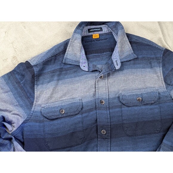 Tailor Vintage Shirt Men's Medium Luxe Performance Flannel Blue Plaid Button Up - Picture 3 of 8